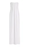 Carolina Herrera Draped Crepe Strapless Gown In White