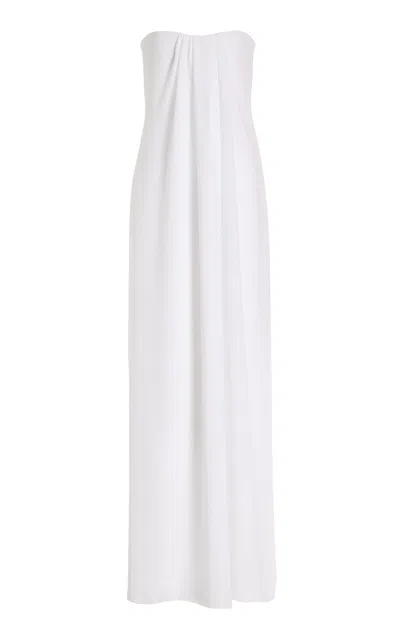 Carolina Herrera Draped Crepe Strapless Gown In White