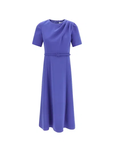 Carolina Herrera Short Sleeve Dress Belted Waist Detail In Purple