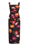 Carolina Herrera Draped Floral-printed Midi Dress In Black