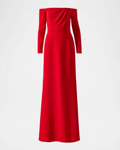 Carolina Herrera Draped Long-sleeve Off-the-shoulder Trumpet Gown In Herrera Red