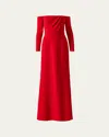Carolina Herrera Draped Long-sleeve Off-the-shoulder Trumpet Gown In Herrera Red