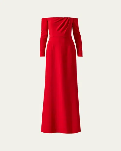 CAROLINA HERRERA DRAPED LONG-SLEEVE OFF-THE-SHOULDER TRUMPET GOWN