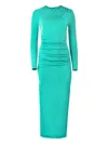 Carolina Herrera Ruched Long-sleeve Midi Dress In Blue