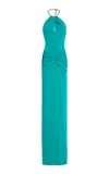 Carolina Herrera Draped Matte Jersey Halter Gown In Green