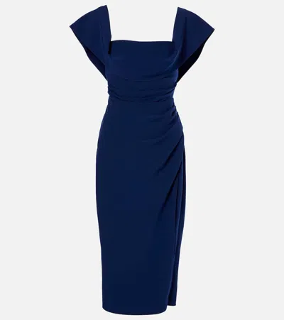 Carolina Herrera Side Ruched Flutter Sleeve Sheath Dress In Midnight