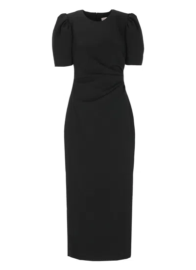 Carolina Herrera Draped Midi Dress With Structured Silhouette In Black