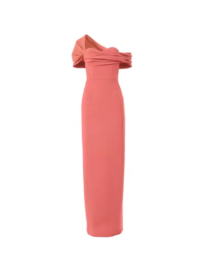 Carolina Herrera Draped Off-shoulder Column Gown In Pink
