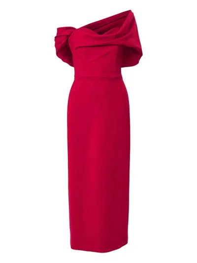 Carolina Herrera Draped Off-the-shoulder Midi Dress In Burgundy