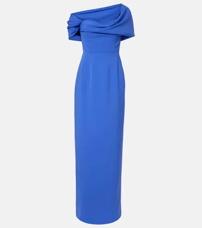 Carolina Herrera Draped Off-shoulder Crêpe Gown In Blue