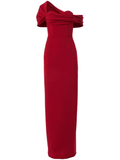 Carolina Herrera Draped Off-shoulder Gown In Currant
