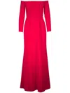 Carolina Herrera Draped Off-shoulder Gown In Rot