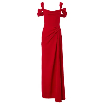 Carolina Herrera Draped Off Shoulder Strap Gown In Red