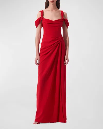 Carolina Herrera Draped Off-the- Shoulder Gown In Red