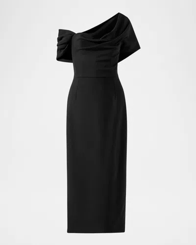 Carolina Herrera Draped Off-the-shoulder Midi Dress In Black