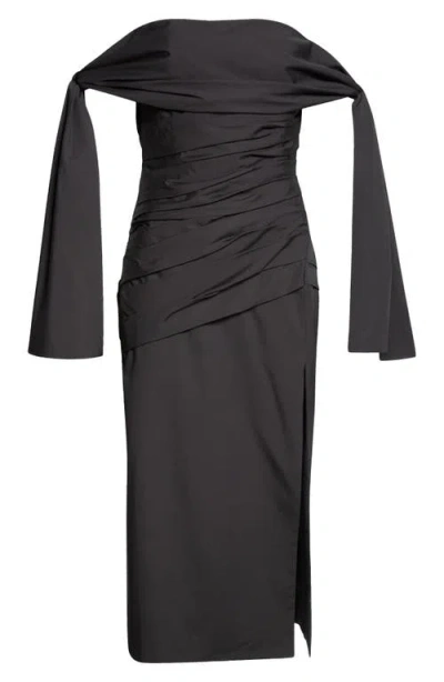 Carolina Herrera Off-the-shoulder Stretch-cotton Midi Dress In Black