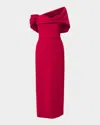 Carolina Herrera Draped Off-the-shoulder Midi Dress In Burgundy