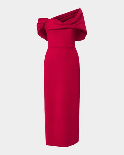 CAROLINA HERRERA DRAPED OFF-THE-SHOULDER MIDI DRESS