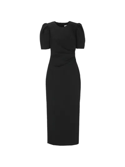 Carolina Herrera Draped Puff-sleeve Midi Dress In Black