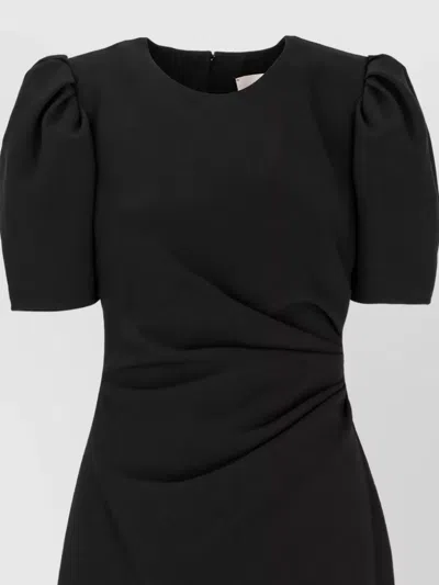 Carolina Herrera Draped Short-sleeve Midi Dress In Black