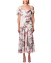 Carolina Herrera Draped Shoulder Silk Midi Dress