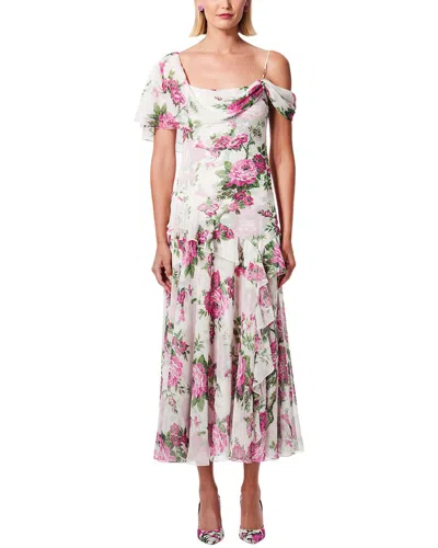 Carolina Herrera Draped Shoulder Silk Midi Dress In White