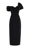 Carolina Herrera Draped Stretch-wool Midi Dress In Black