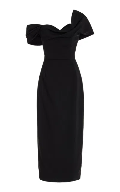 Carolina Herrera Draped Stretch-wool Midi Dress In Black