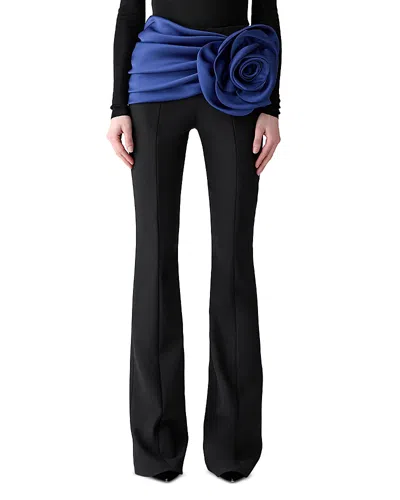 CAROLINA HERRERA DRAPED WAIST ROSETTE BOOTCUT PANTS