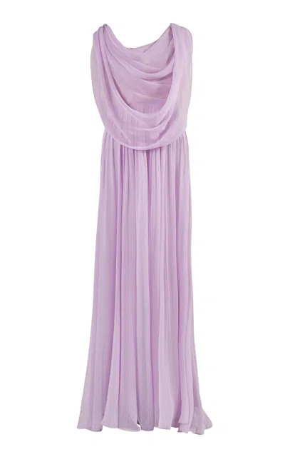 Carolina Herrera Draped-bodice Silk Chiffon Gown In Purple