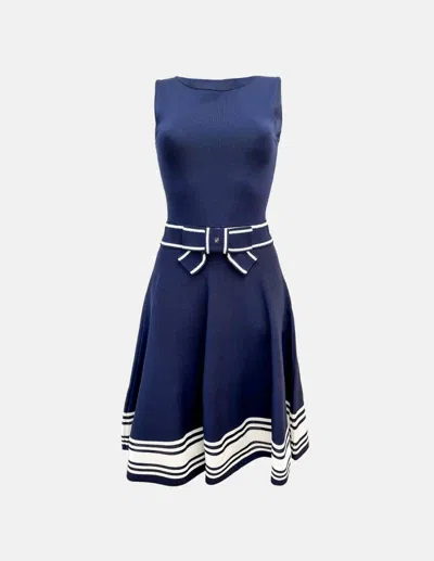 Pre-owned Carolina Herrera Dress  Knit With Bow Blue Navy In Sea Blue