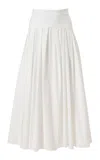 Carolina Herrera Drop-waist Cotton Midi Skirt In White