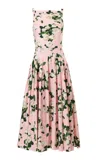 Carolina Herrera Drop-waist Painted Rose Cotton Midi Dress In Pink
