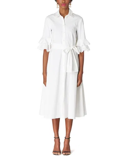 Pre-owned Carolina Herrera Elbow Sleeve Midi Shirtdress Women's In White