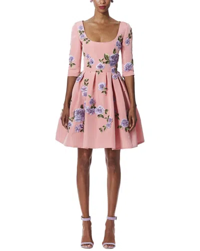 Carolina Herrera Elbow Sleeve Scoop Neck Silk Dress In Blush