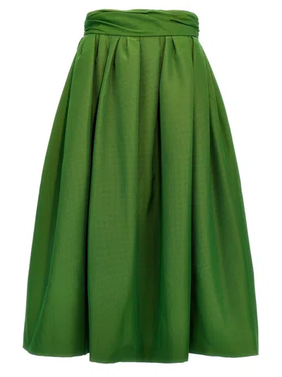 Carolina Herrera Cummerbund-waist Pleated Midi Skirt In Lawn Green