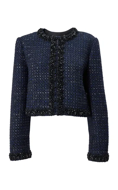 Carolina Herrera Embellished Lurex Accent Grid Tweed Jacket In Multi