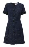 Carolina Herrera Embellished Lurex Accent Grid Tweed Mini Dress In Blue