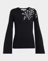 Carolina Herrera Embellished Bell-sleeve Sweater In Black