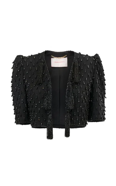 Carolina Herrera Embellished Bi-stretch Wool Tailored Jacket In Black