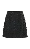 Carolina Herrera Embellished Bi-stretch Wool Tailored Mini Skirt In Black