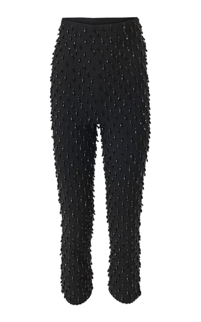 Carolina Herrera Embellished Bi-stretch Wool Tailored Skinny Pants In Black