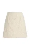 Carolina Herrera Embellished Bi-stretch Wool Tailoring Mini Skirt In White