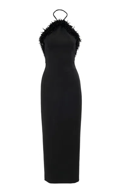 Carolina Herrera Embellished Bi-stretch Wool Tailoring Midi Dress In Blue