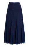 Carolina Herrera Embellished Tweed Midi Skirt In Navy