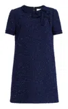 Carolina Herrera Embellished Tweed Mini Dress In Navy