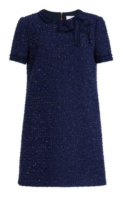 Carolina Herrera Embellished Tweed Mini Dress In Navy