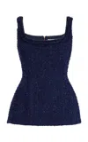 Carolina Herrera Embellished Bouclé Peplum Top In Navy