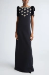 Carolina Herrera Embellished Bow Shoulder Column Gown In Multi