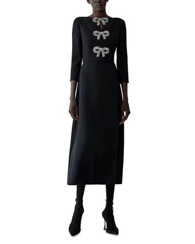 Carolina Herrera Embellished Bow Trim Midi Dress In Black